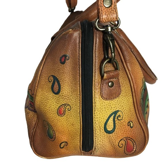 Anuschka NEVER USED Handpaint Leather Cross Body Saddle Brown Paisley - Picture 10 of 12